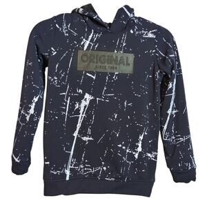 Tomato Blue and White Paint Splatter Graphic Hoodie Fleece Lined Boys Size 8